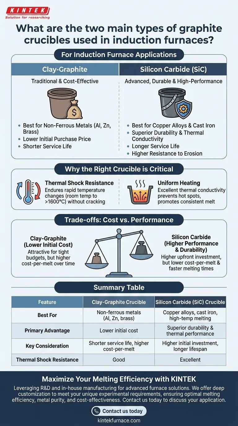 What are the two main types of graphite crucibles used in induction furnaces? Clay-Graphite vs. Silicon Carbide Visual Guide