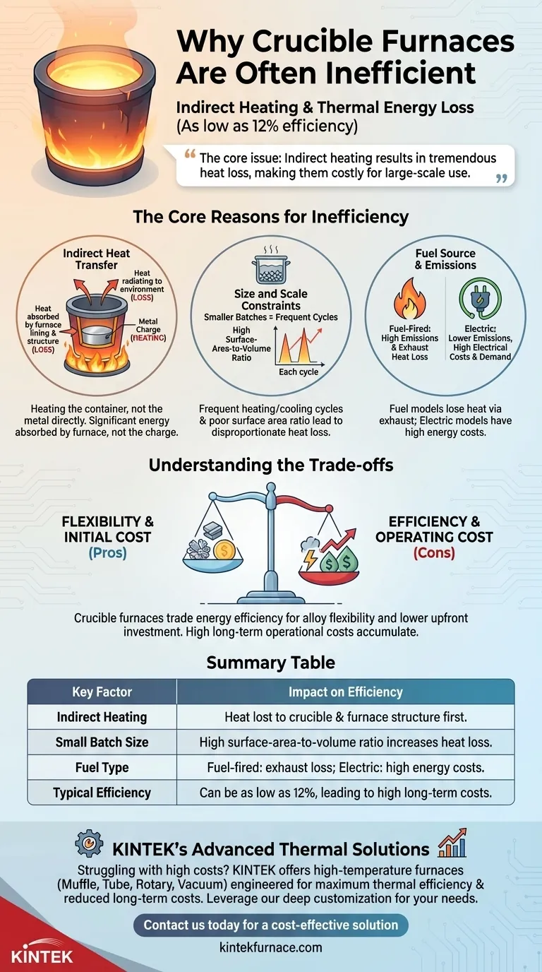 Por que os fornos cadinho podem ser ineficientes? Altos custos operacionais devido à baixa eficiência térmica Guia Visual