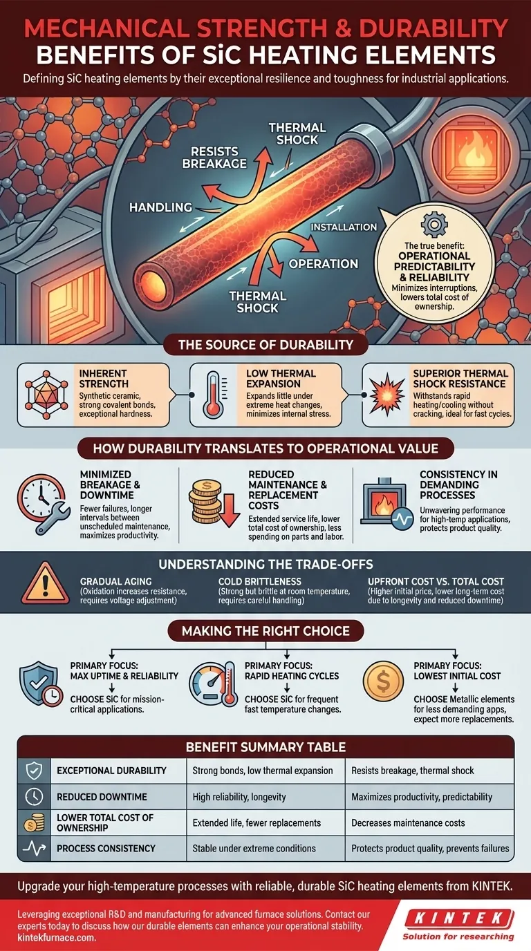 Welche Vorteile bieten SiC-Heizelemente hinsichtlich mechanischer Festigkeit und Haltbarkeit? Maximierung der Betriebszeit und Zuverlässigkeit Visuelle Anleitung