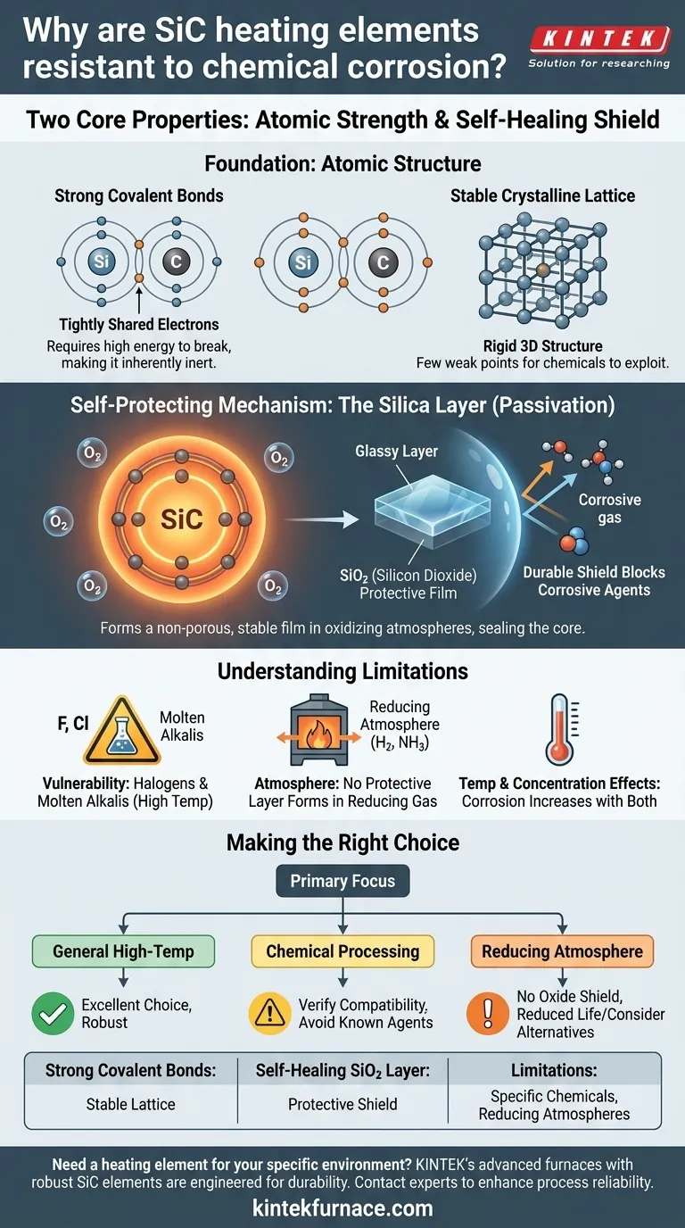 Why are SIC heating elements resistant to chemical corrosion? Discover the Self-Protecting Mechanism Visual Guide