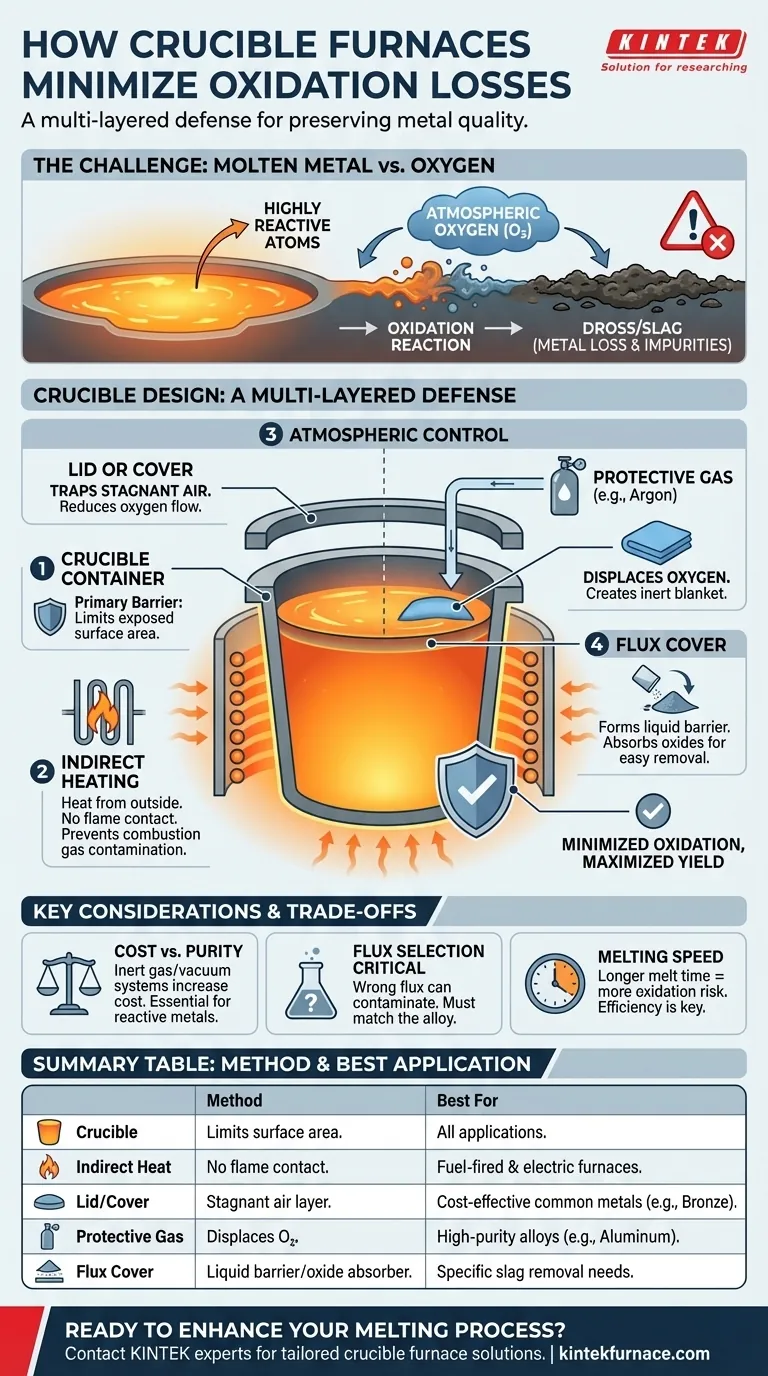 How do crucible furnaces minimize oxidation losses? Preserve Metal Quality & Maximize Yield Visual Guide