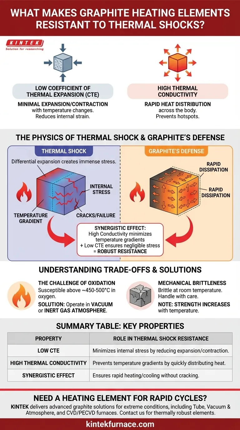 Cosa rende gli elementi riscaldanti in grafite resistenti agli shock termici? Spiegate le proprietà chiave Guida Visiva