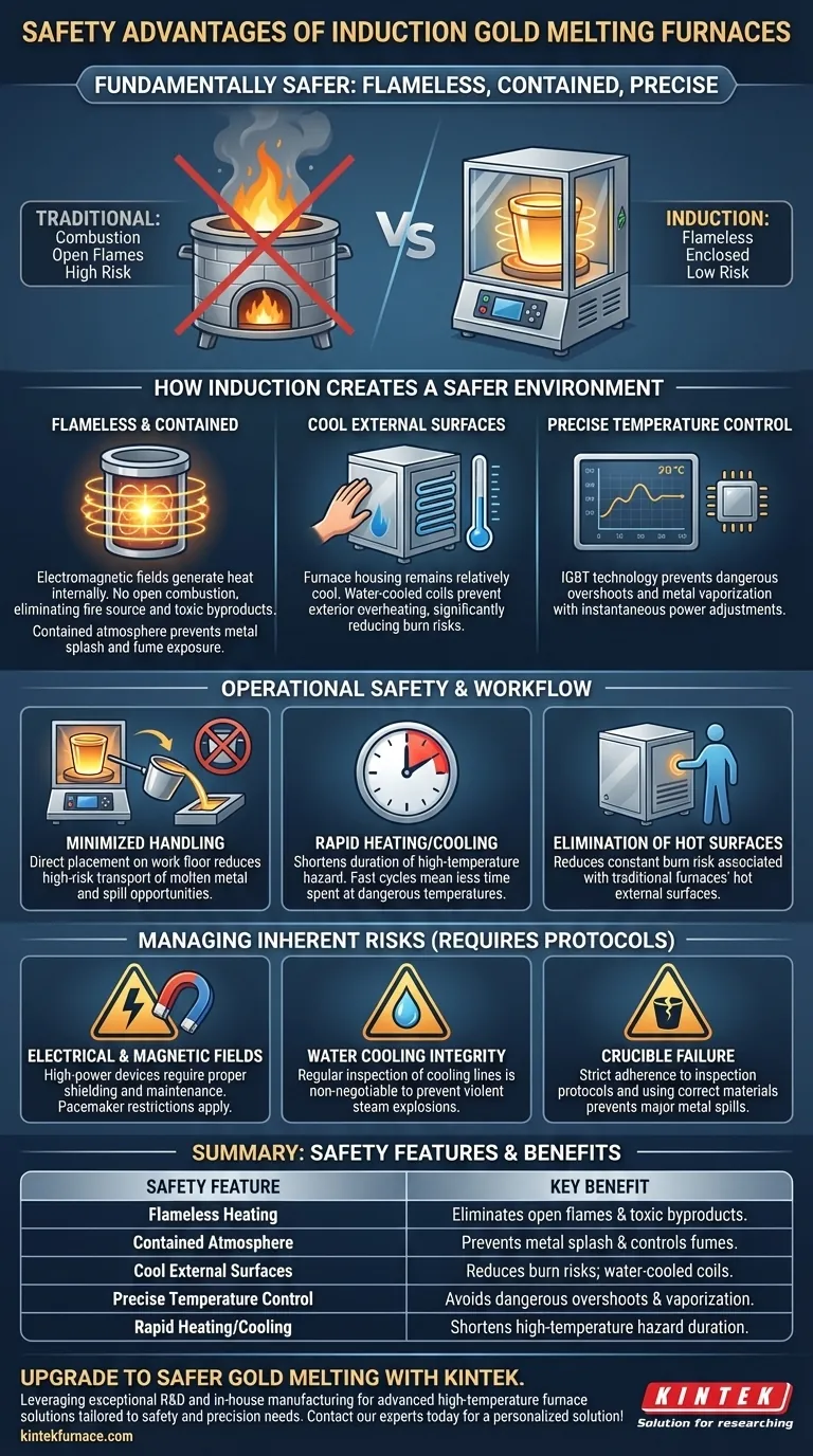 What safety advantages do induction gold melting furnaces offer? Flameless, Contained Melting for Maximum Operator Safety Visual Guide