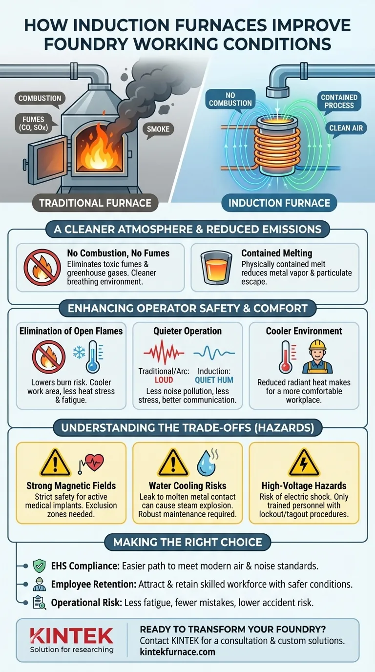 Como os fornos de indução melhoram as condições de trabalho? Um ambiente de fundição mais seguro e limpo Guia Visual