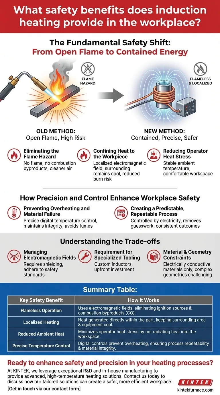 Welche Sicherheitsvorteile bietet die Induktionserwärmung am Arbeitsplatz? Erreichen Sie einen flammenlosen, kontrollierten Erwärmungsprozess Visuelle Anleitung
