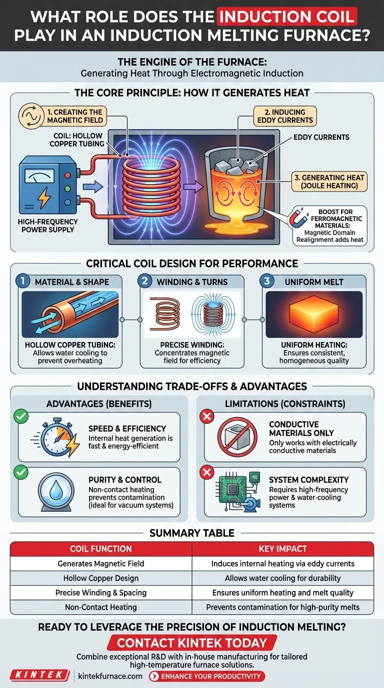 What role does the induction coil play in an induction melting furnace? It's the Engine of Efficient Melting Visual Guide