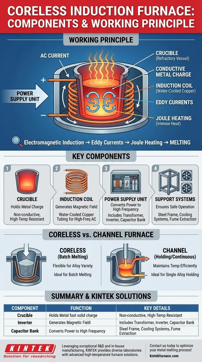 Quali sono i componenti e il principio di funzionamento di un forno a induzione senza nucleo? Scopri soluzioni efficienti per la fusione dei metalli Guida Visiva