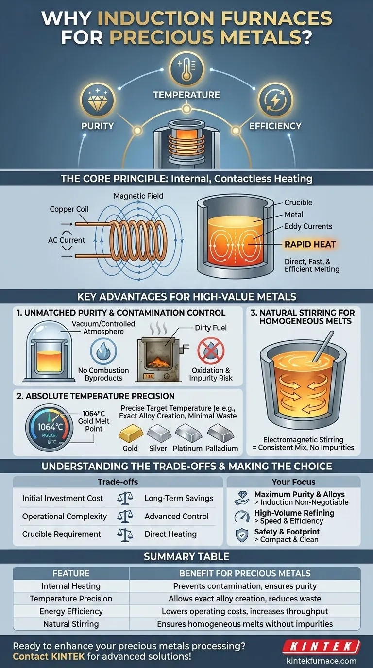 What makes induction furnaces suitable for precious metals processing? Unlock Purity and Efficiency in Metal Melting Visual Guide