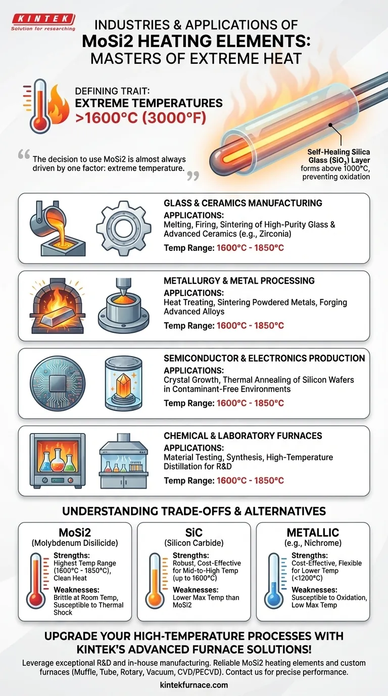 في أي الصناعات تُستخدم عناصر التسخين من ثاني سيليسيد الموليبدينوم (MoSi2) بشكل شائع؟ أساسية للزجاج عالي الحرارة والسيراميك والمزيد دليل مرئي