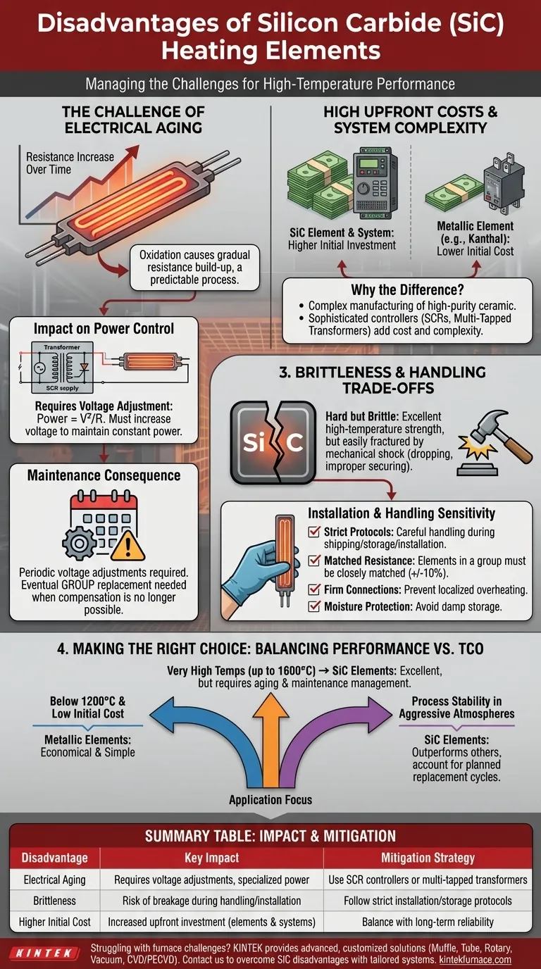 ¿Cuáles son las desventajas de usar elementos calefactores de carburo de silicio (SiC)? Gestión del envejecimiento, el costo y la fragilidad Guía Visual