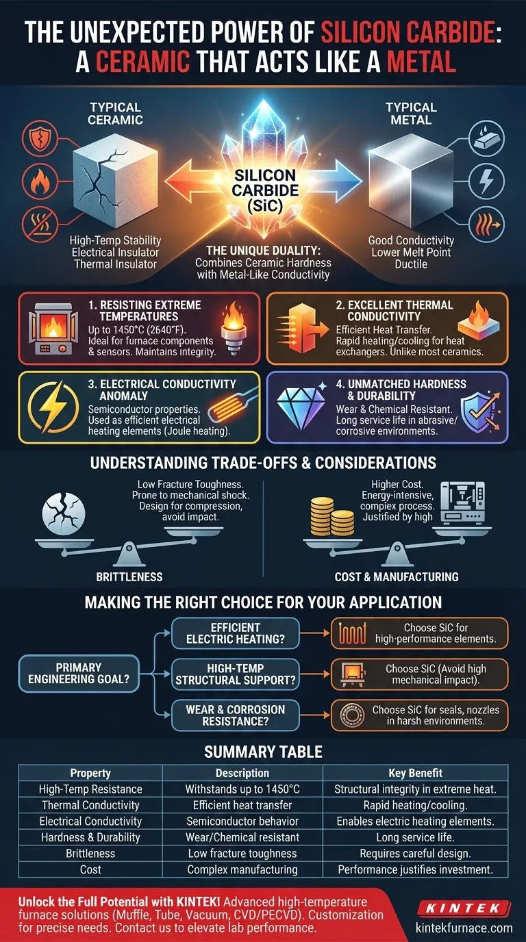 Was ist eine Schlüsseleigenschaft von Siliziumkarbid als Keramikmaterial? Entdecken Sie seinen Vorteil bei hohen Temperaturen und Wärmeleitfähigkeit Visuelle Anleitung