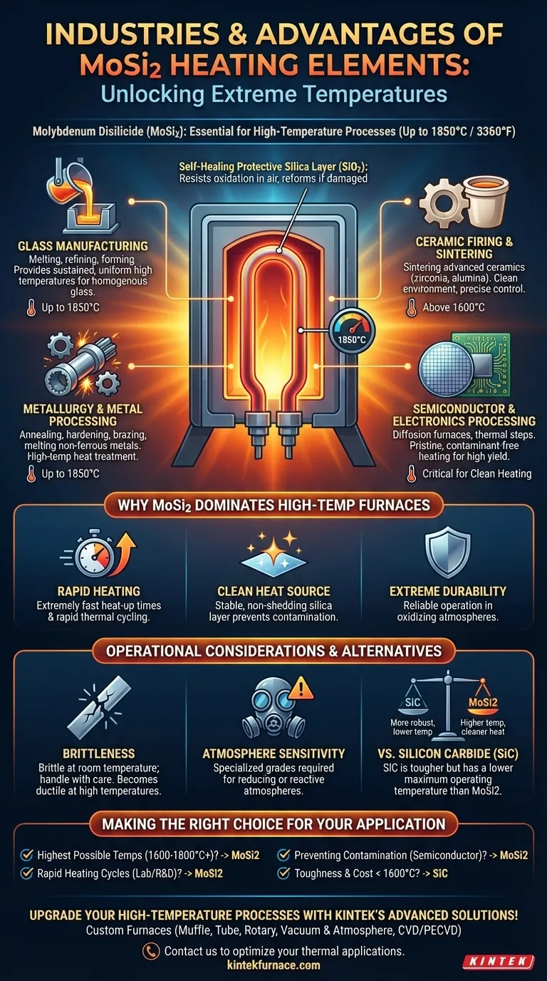 What industries commonly use MoSi2 heating elements? Essential for High-Temp Glass, Ceramics, and Metals Visual Guide