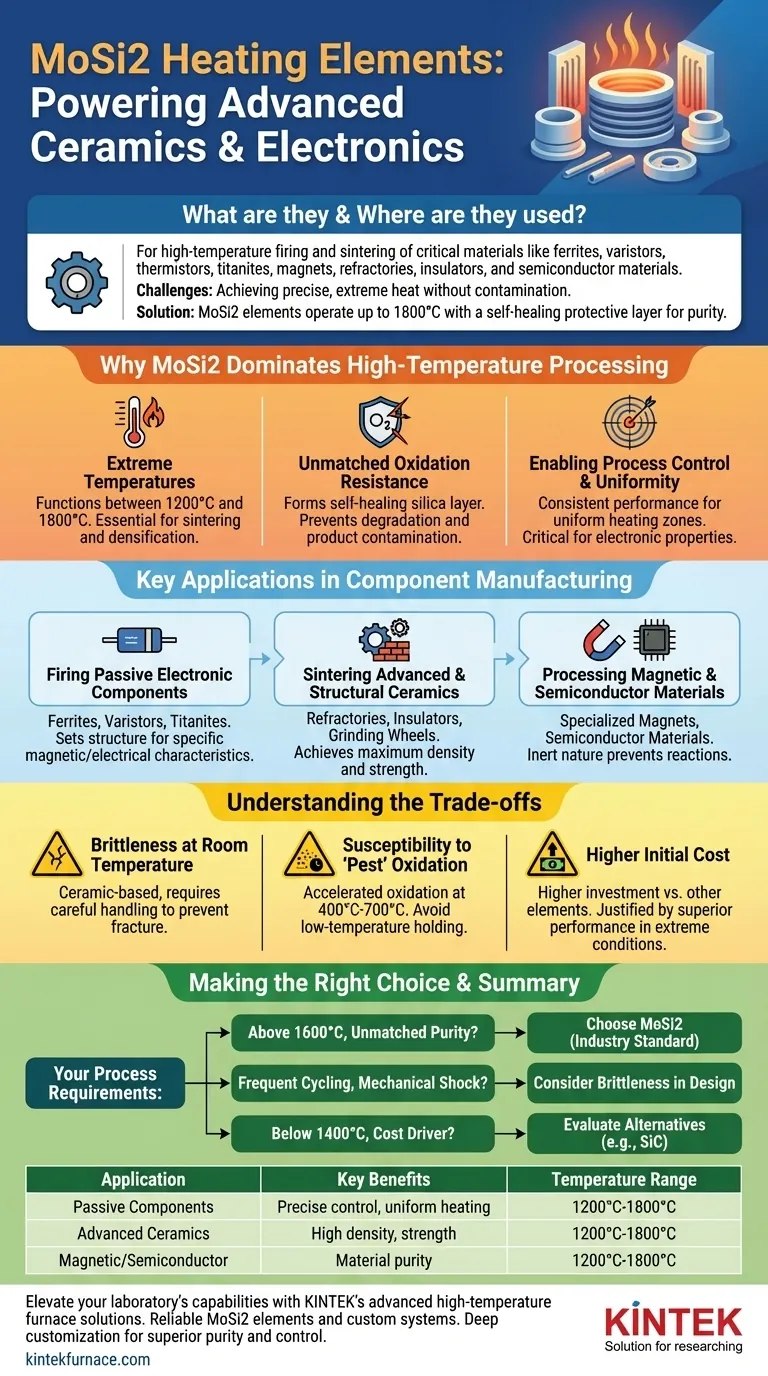 Quais são algumas aplicações específicas de elementos de aquecimento MoSi2 na indústria cerâmica e de componentes eletrônicos? Desbloqueie a precisão de alta temperatura para seus materiais Guia Visual