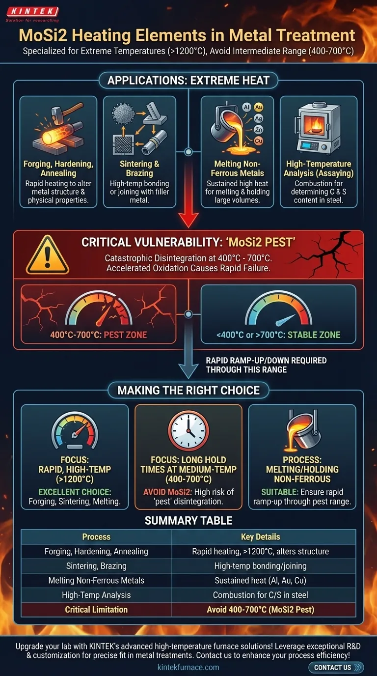 Quali processi di trattamento dei metalli impiegano elementi riscaldanti in MoSi2? Sblocca l'efficienza ad alta temperatura per il tuo laboratorio Guida Visiva
