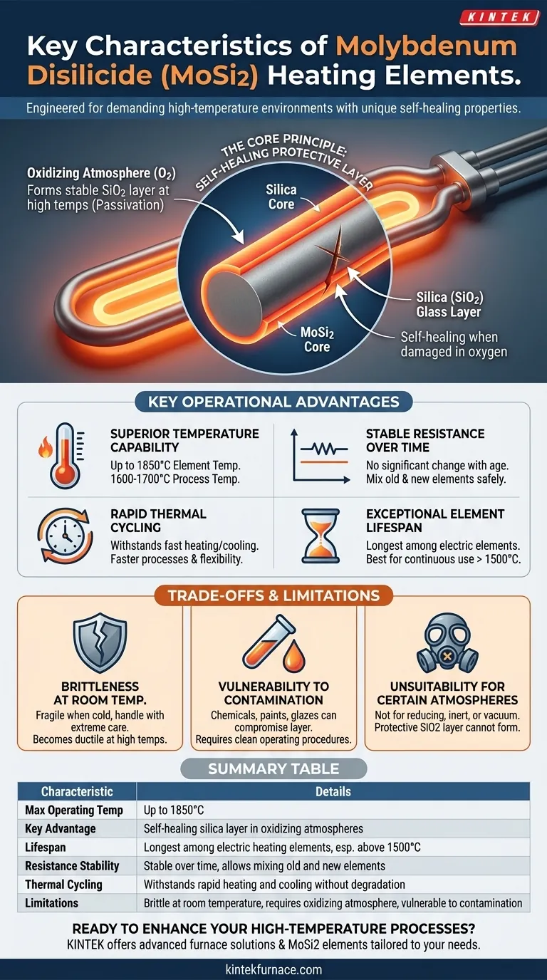Quais são as principais características dos elementos de aquecimento de dissiliceto de molibdênio (MoSi2)? Desbloqueie o Desempenho em Altas Temperaturas Guia Visual