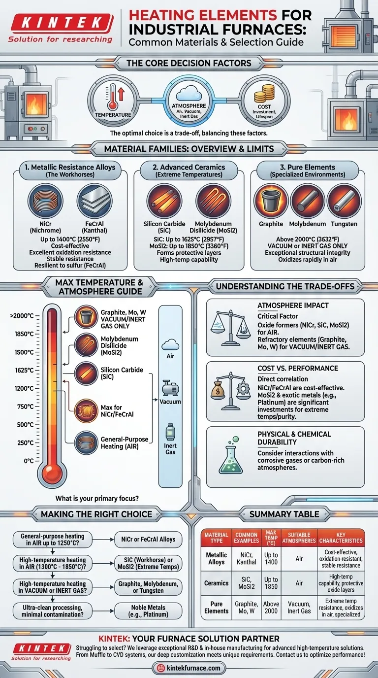 Quais são os materiais comuns usados para elementos de aquecimento em fornos industriais? Otimize o Desempenho do Seu Forno Guia Visual