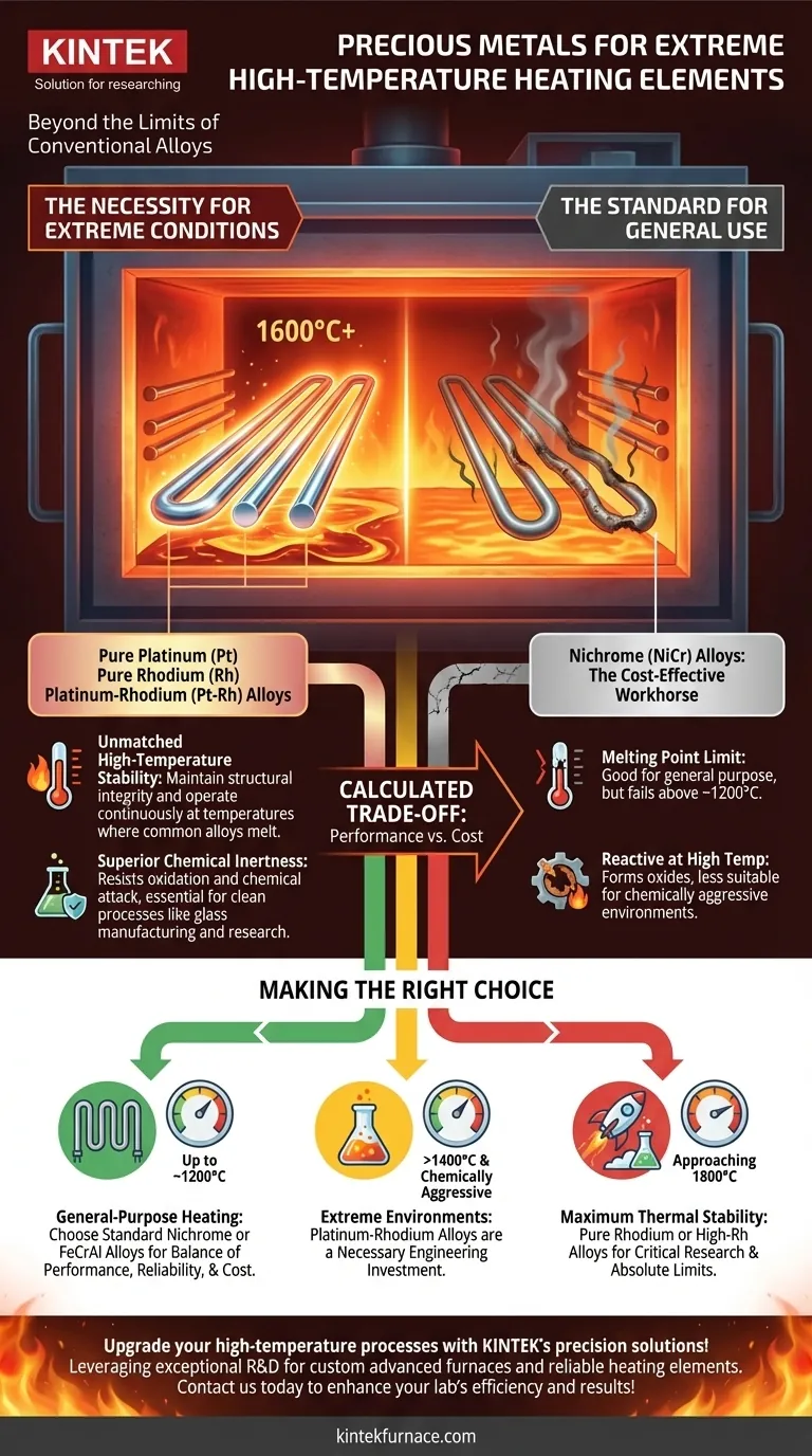 Quali metalli preziosi vengono utilizzati come elementi riscaldanti ad alta temperatura? Essenziali per applicazioni a calore estremo Guida Visiva