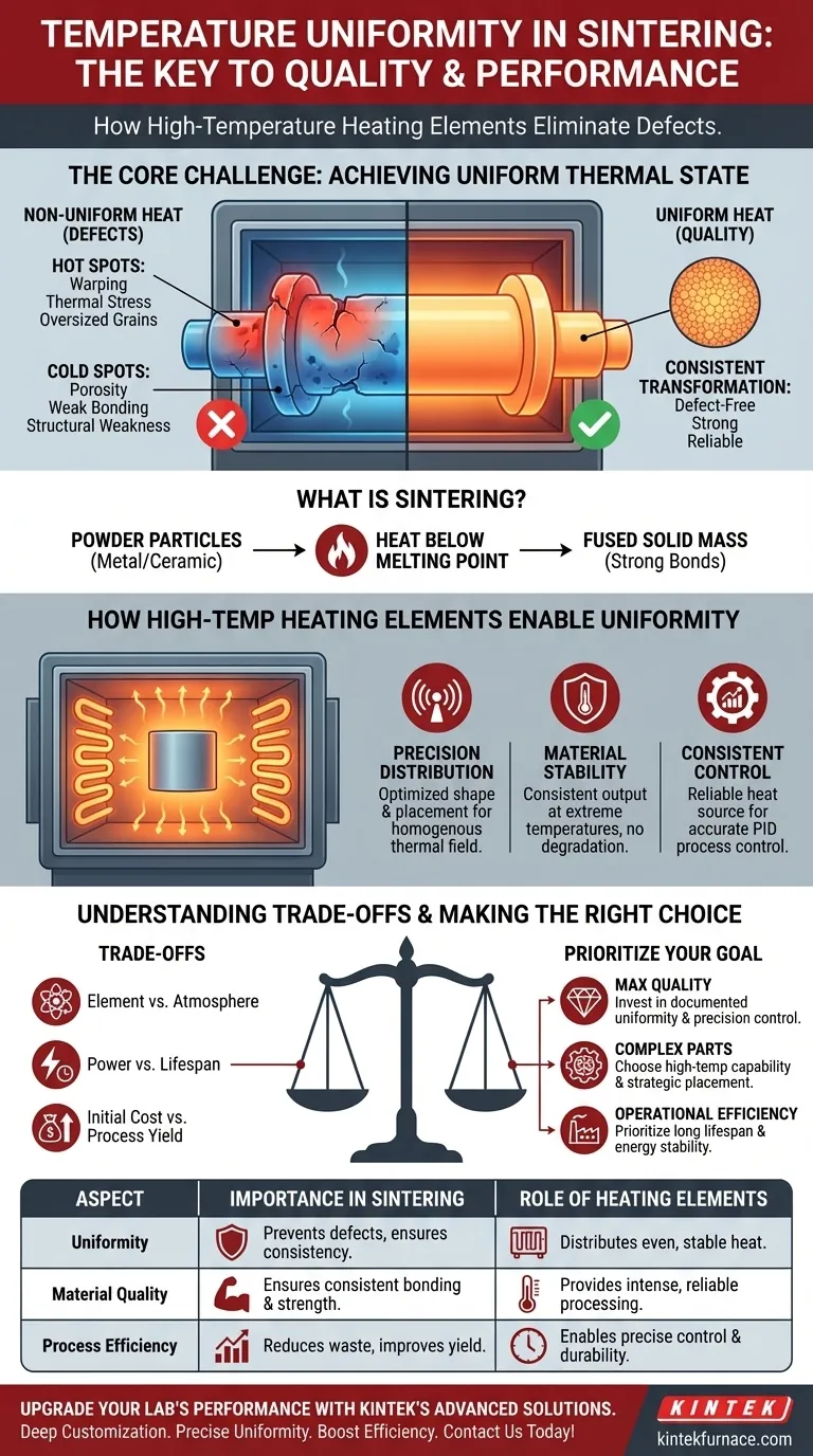 لماذا تعتبر تجانس درجة الحرارة مهمًا في عمليات مثل التلبيد، وكيف تساعد عناصر التسخين عالية الحرارة؟ ضمان الجودة والأداء المتسق دليل مرئي