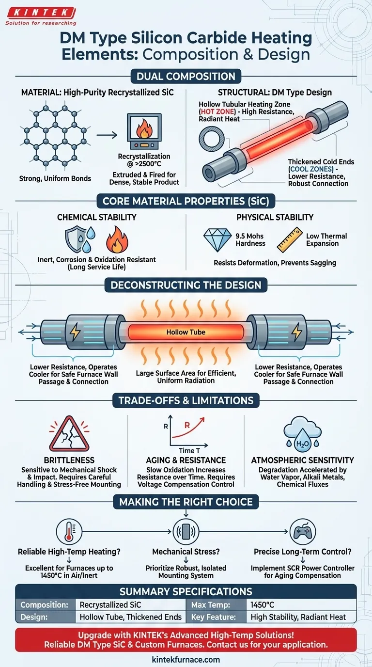 Wie ist die Zusammensetzung von DM-Typ Siliziumkarbid-Heizelementen? Entdecken Sie Hochtemperatur-Zuverlässigkeit Visuelle Anleitung