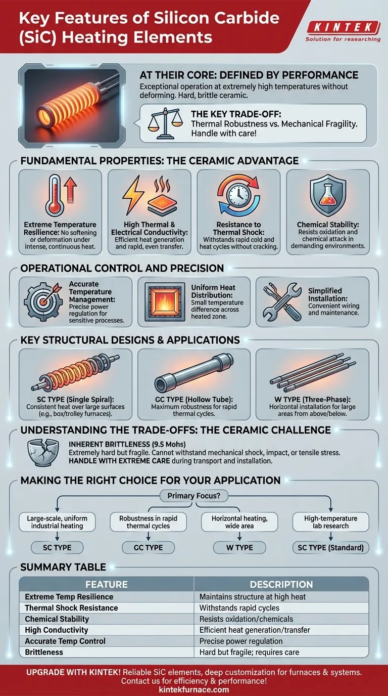 Was sind die Hauptmerkmale von Siliziumkarbid-Heizelementen? Erschließen Sie Hochtemperaturpräzision und Haltbarkeit Visuelle Anleitung