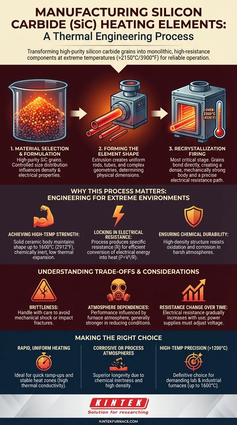 Come viene prodotto un elemento riscaldante in carburo di silicio? Scopri il processo ad alta temperatura per riscaldatori durevoli Guida Visiva