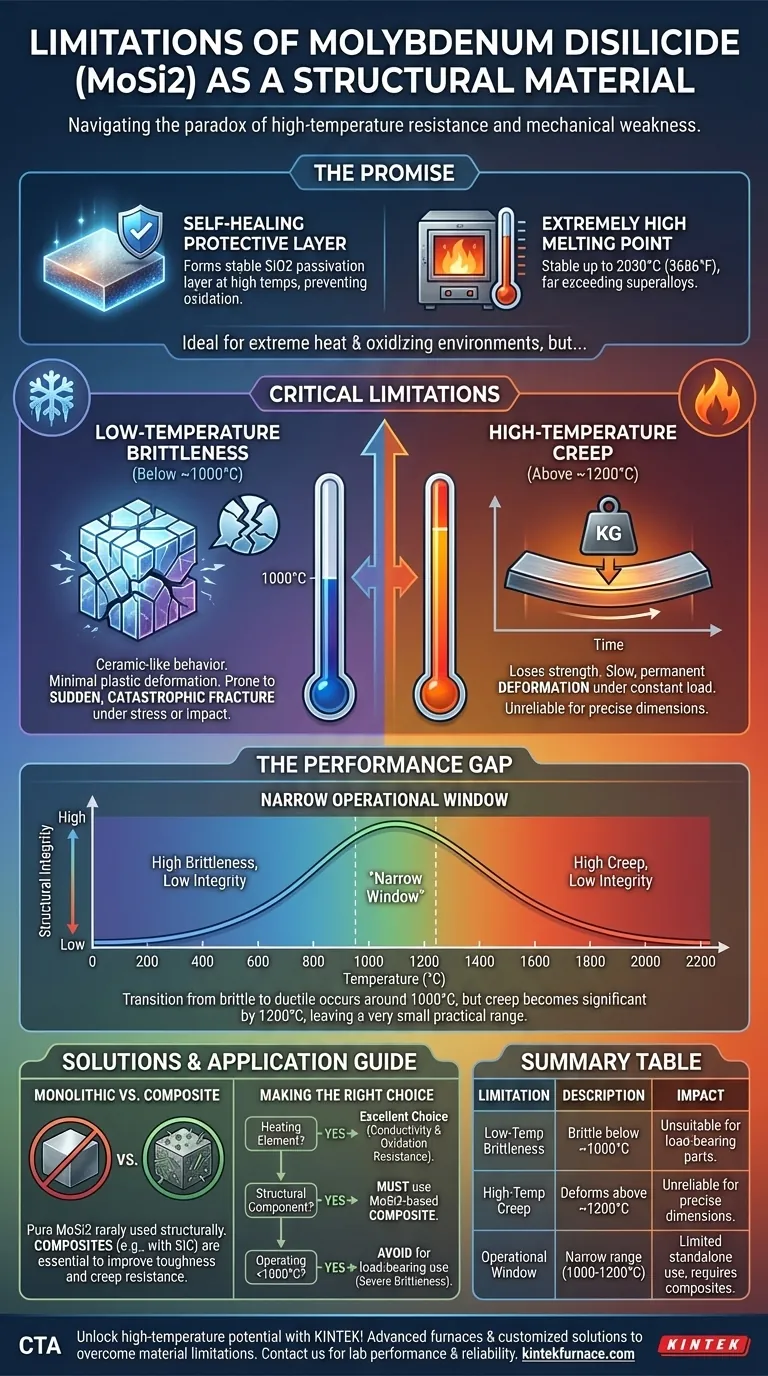 Quais são as limitações do dissiliceto de molibdênio como material estrutural? Superando a Fragilidade e a Fraqueza em Altas Temperaturas Guia Visual