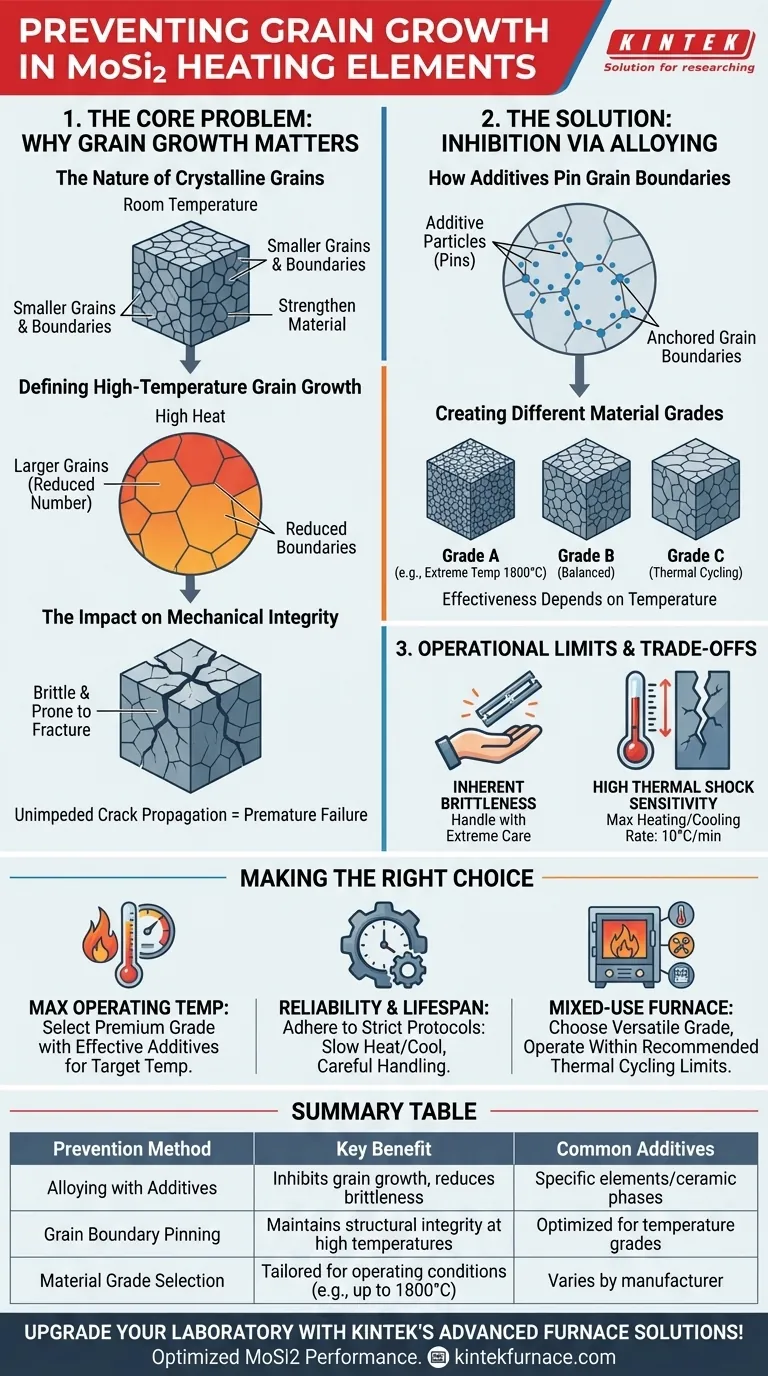 How is grain growth in MoSi2 heating elements prevented? Boost Lifespan with Additive Engineering Visual Guide