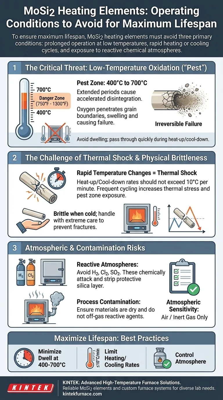 What operating conditions should be avoided with MoSi2 heating elements? Prevent Premature Failure and Extend Lifespan Visual Guide