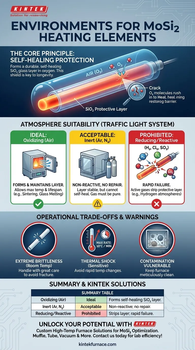 What environments are suitable for MoSi2 heating elements? Maximize Lifespan in Air or Inert Gases Visual Guide