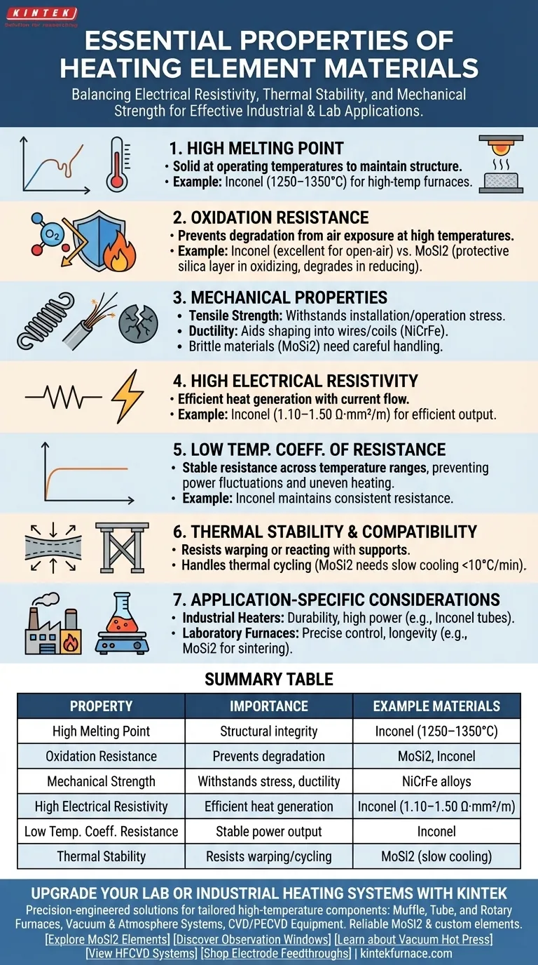 Quais propriedades um material deve ter para ser adequado para elementos de aquecimento? Características Chave para Desempenho em Altas Temperaturas Guia Visual