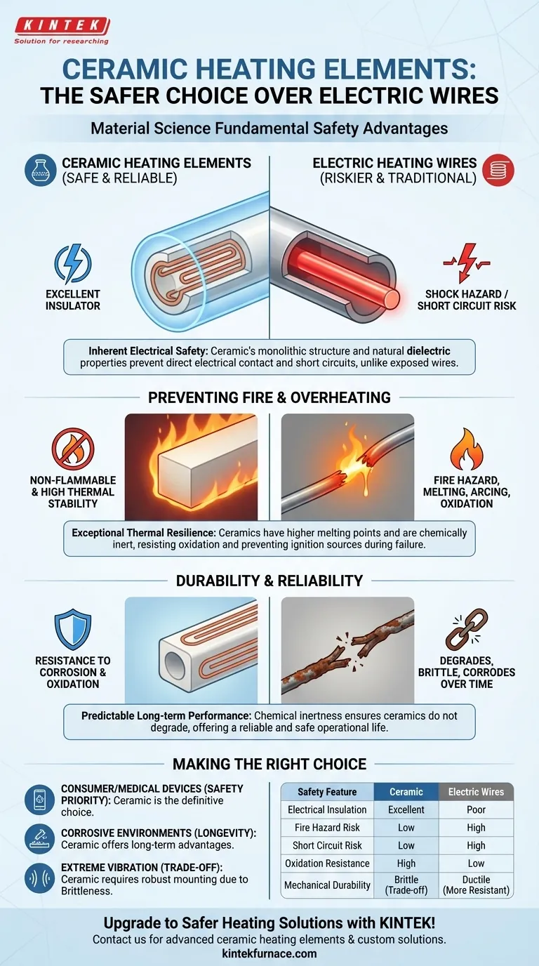 Quali sono i vantaggi di sicurezza degli elementi riscaldanti in ceramica rispetto ai fili riscaldanti elettrici? Scopri la sicurezza elettrica e antincendio intrinseca Guida Visiva