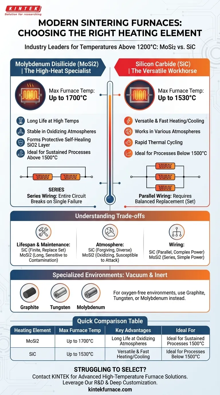 ¿Cuáles son los dos elementos calefactores más utilizados en los hornos de sinterización modernos? Elija MoSi2 o SiC para el éxito a alta temperatura Guía Visual