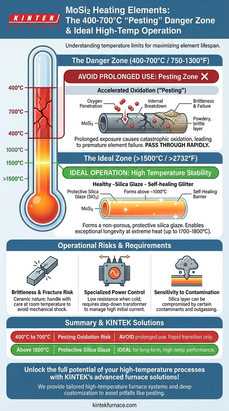 MoSi2 발열체를 장기간 사용해서는 안 되는 온도 범위는 무엇입니까? 실패를 방지하기 위해 400-700°C는 피해야 합니다. 시각적 가이드