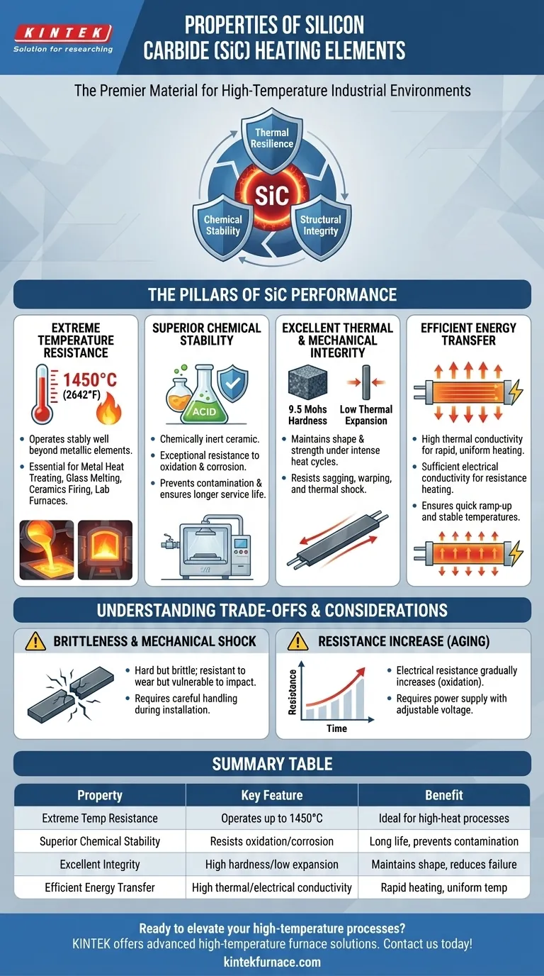 Was sind die Eigenschaften von Siliziumkarbid als Heizmaterial? Entdecken Sie die Vorteile der Hochleistungsfähigkeit bei hohen Temperaturen Visuelle Anleitung
