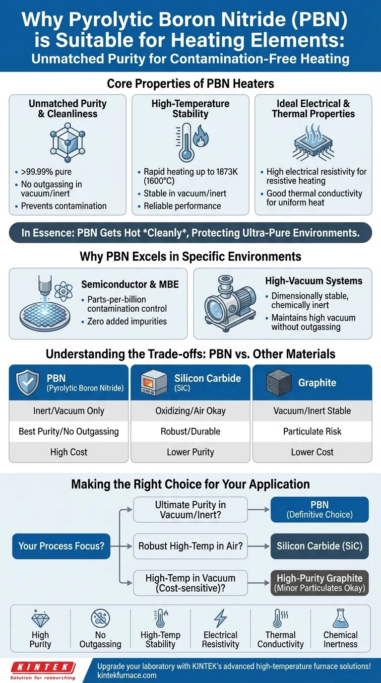 O que torna o nitreto de boro pirolítico (PBN) adequado para elementos de aquecimento? Descubra os seus benefícios de alta pureza e alta temperatura Guia Visual