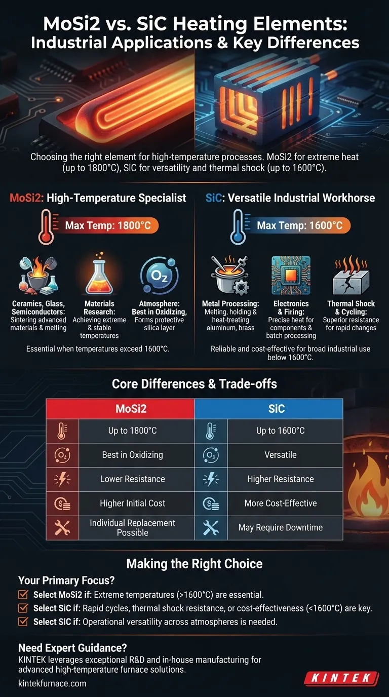 What are the typical industrial applications for MoSi2 and SiC heating elements? Choose the Right Element for High-Temperature Processes Visual Guide