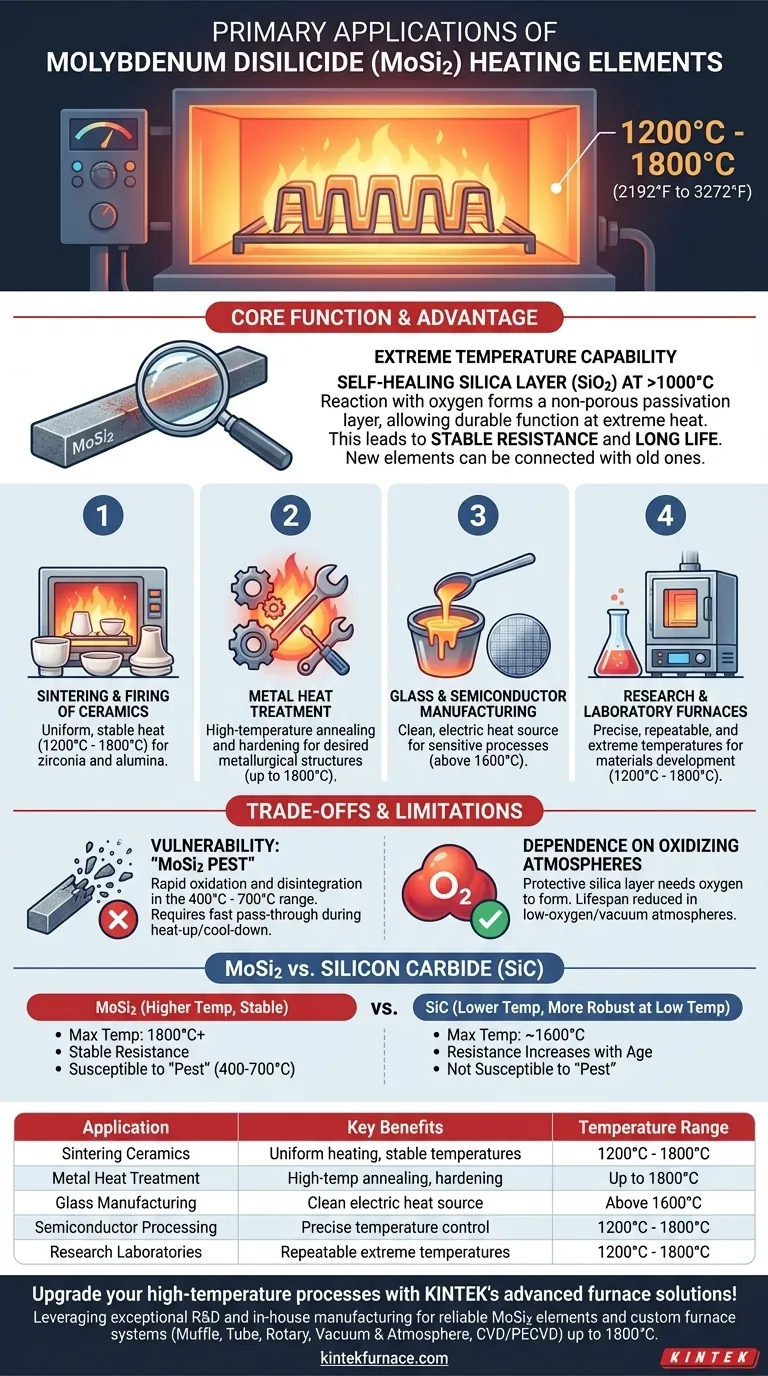 Quais são as principais aplicações dos elementos de aquecimento de Dissiliceto de Molibdênio (MoSi2) em fornos? Alcance a Excelência em Altas Temperaturas Guia Visual