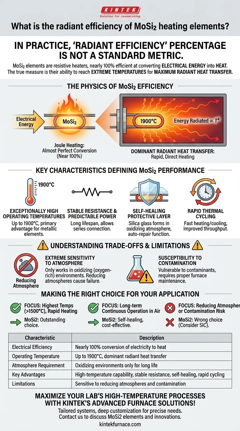 Qual é a eficiência radiante dos elementos de aquecimento de MoSi2? Desbloqueie o Desempenho em Altas Temperaturas Guia Visual