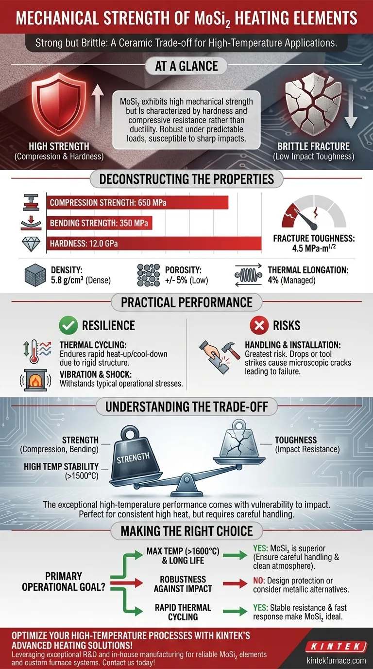 Qual é a resistência mecânica dos elementos de aquecimento de MoSi2? Resiliência a Altas Temperaturas com Natureza Frágil Guia Visual