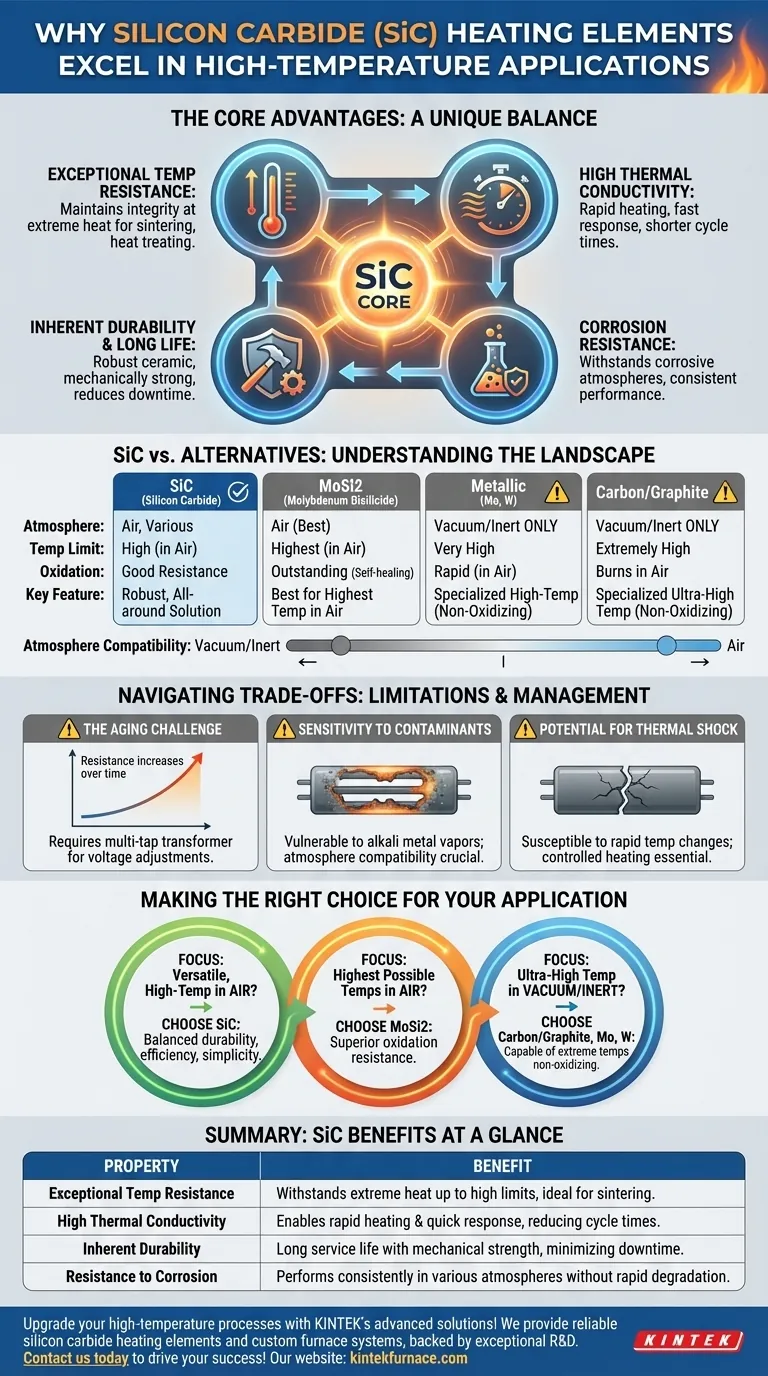 ¿Por qué los elementos calefactores de carburo de silicio son adecuados para aplicaciones de alta temperatura? Descubra sus beneficios clave Guía Visual
