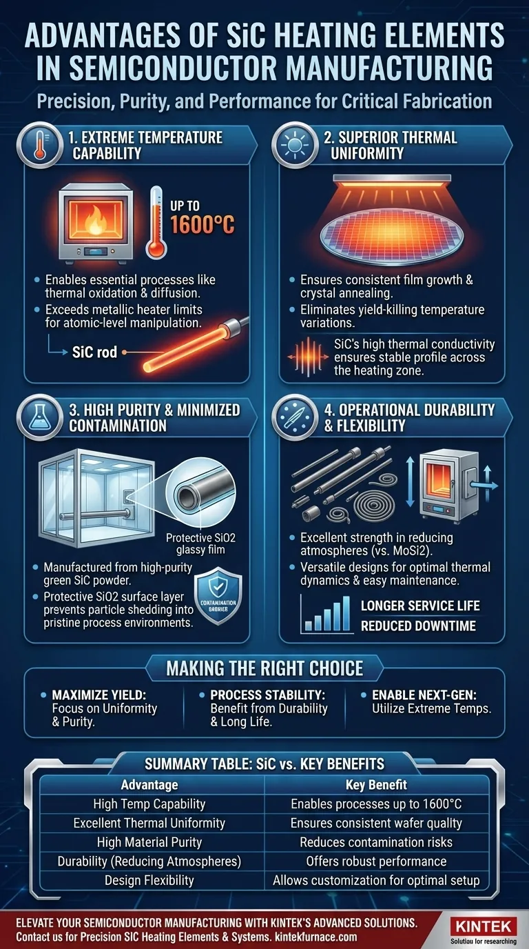 Welche Vorteile bieten Siliziumkarbid-Heizelemente in der Halbleiterfertigung? Steigern Sie die Ausbeute durch Hochtemperaturpräzision Visuelle Anleitung