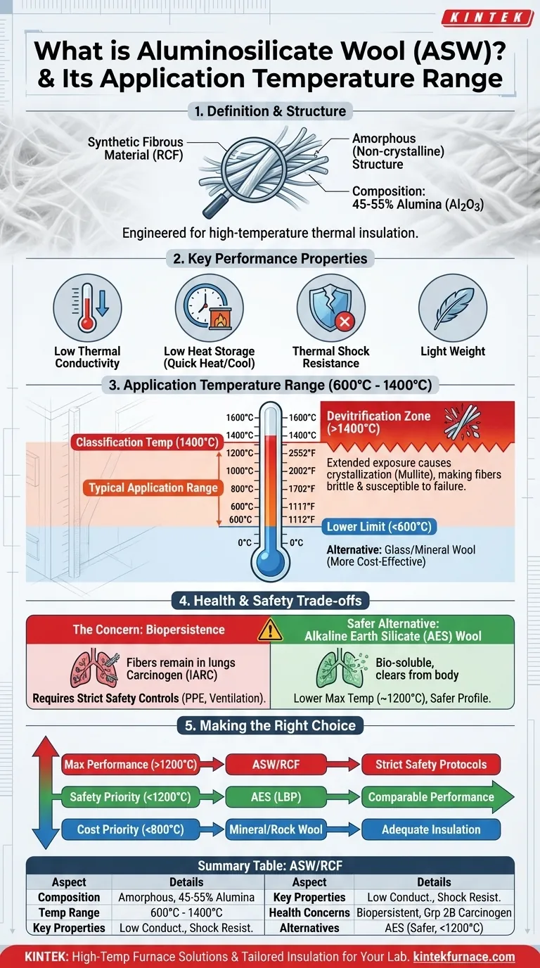 O que é lã de aluminossilicato (ASW) e sua faixa típica de temperatura de aplicação? Descubra Soluções de Isolamento de Alta Temperatura Guia Visual