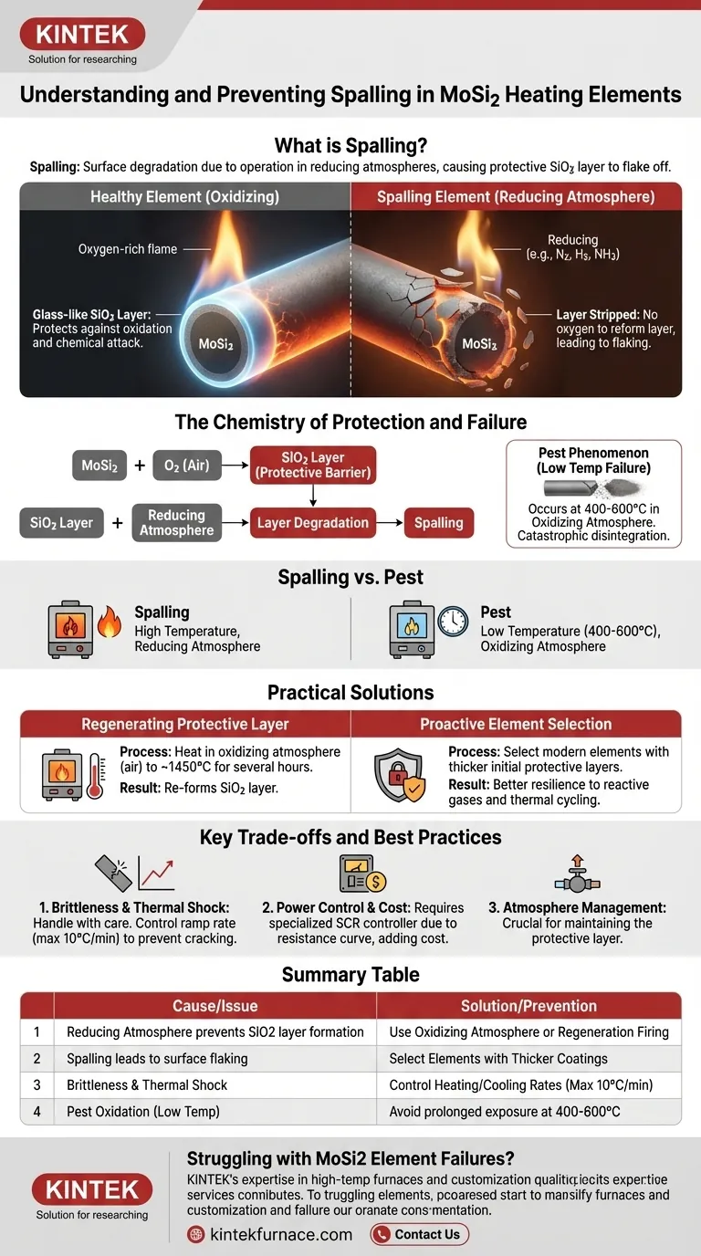 O que causa o lascamento (spalling) em elementos de aquecimento de MoSi2 e como isso pode ser resolvido? Evite Danos e Prolongue a Vida Útil do Elemento Guia Visual