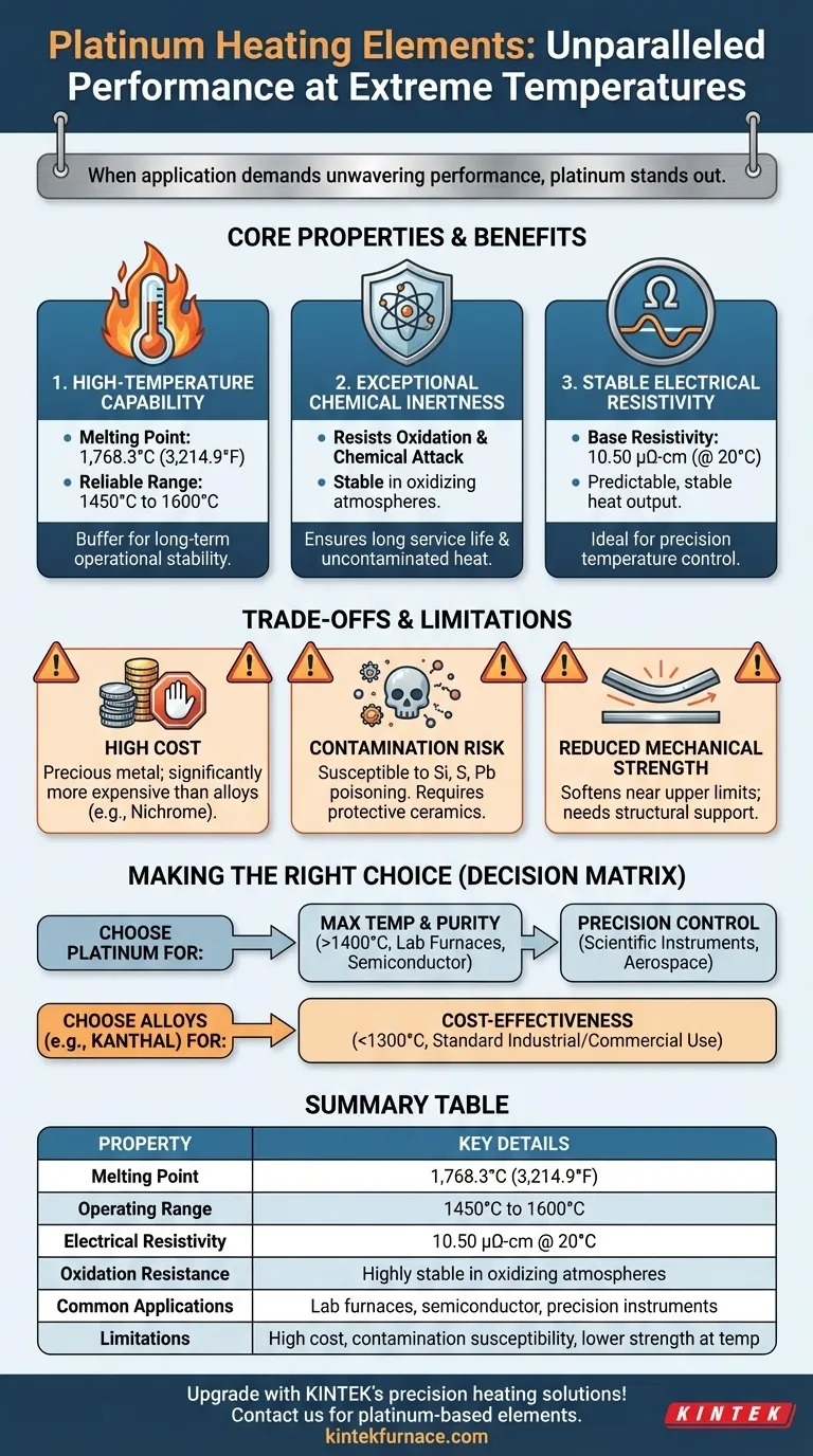 ¿Cuáles son las propiedades clave del platino como material para elementos calefactores? Descubra la estabilidad y fiabilidad a altas temperaturas Guía Visual