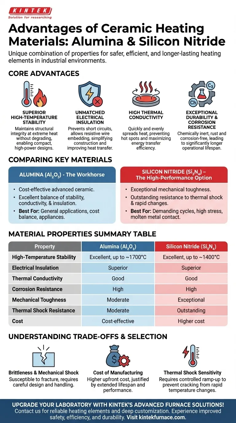 Quais são as vantagens dos materiais cerâmicos como alumina e nitreto de silício em elementos de aquecimento? Alcance Eficiência Superior no Tratamento Térmico Guia Visual