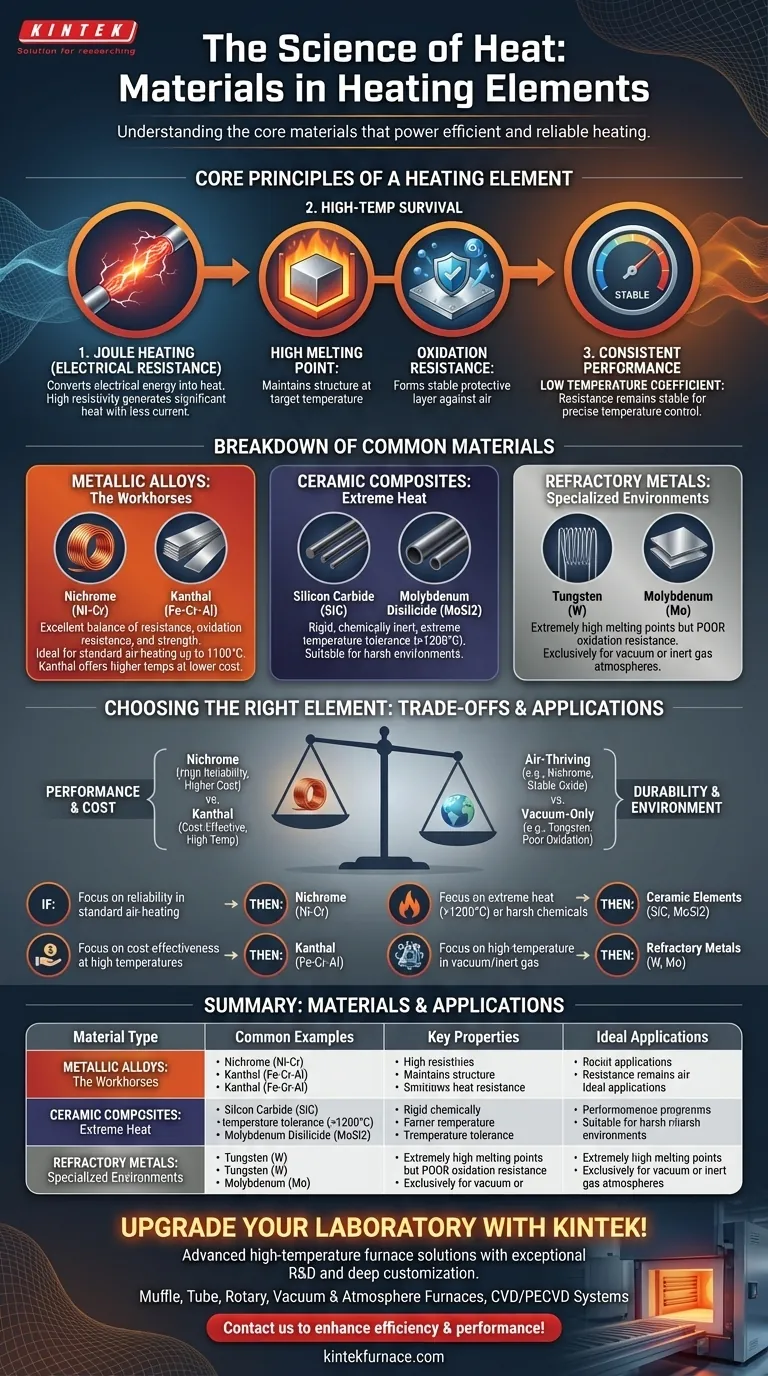Quali tipi di materiali vengono utilizzati negli elementi riscaldanti e perché? Scopri le scelte migliori per la tua applicazione Guida Visiva