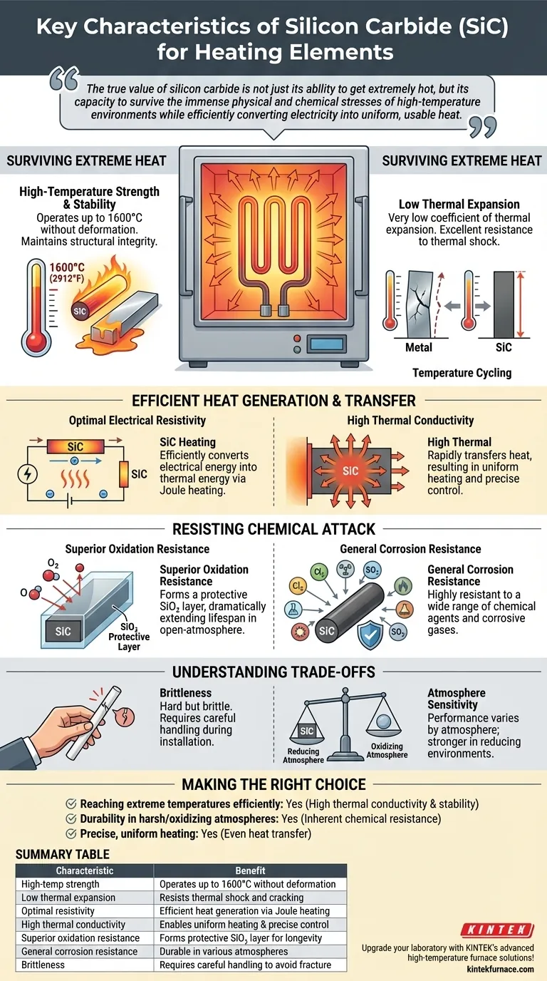 ¿Cuáles son las características clave del carburo de silicio que lo hacen adecuado para elementos calefactores? Descubra la eficiencia y durabilidad a altas temperaturas Guía Visual