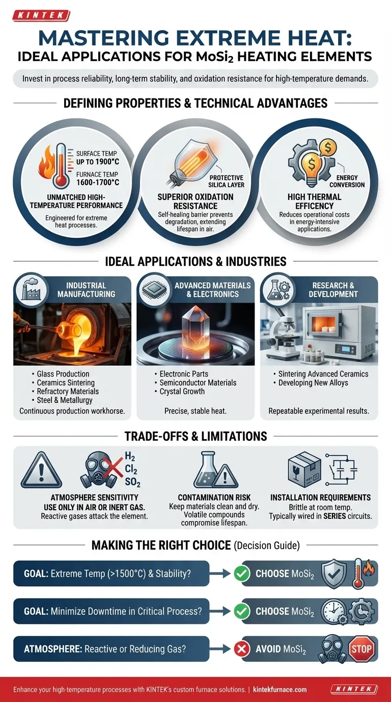 What are the ideal applications for MoSi2 heating elements? Achieve Reliable High-Temp Performance Visual Guide