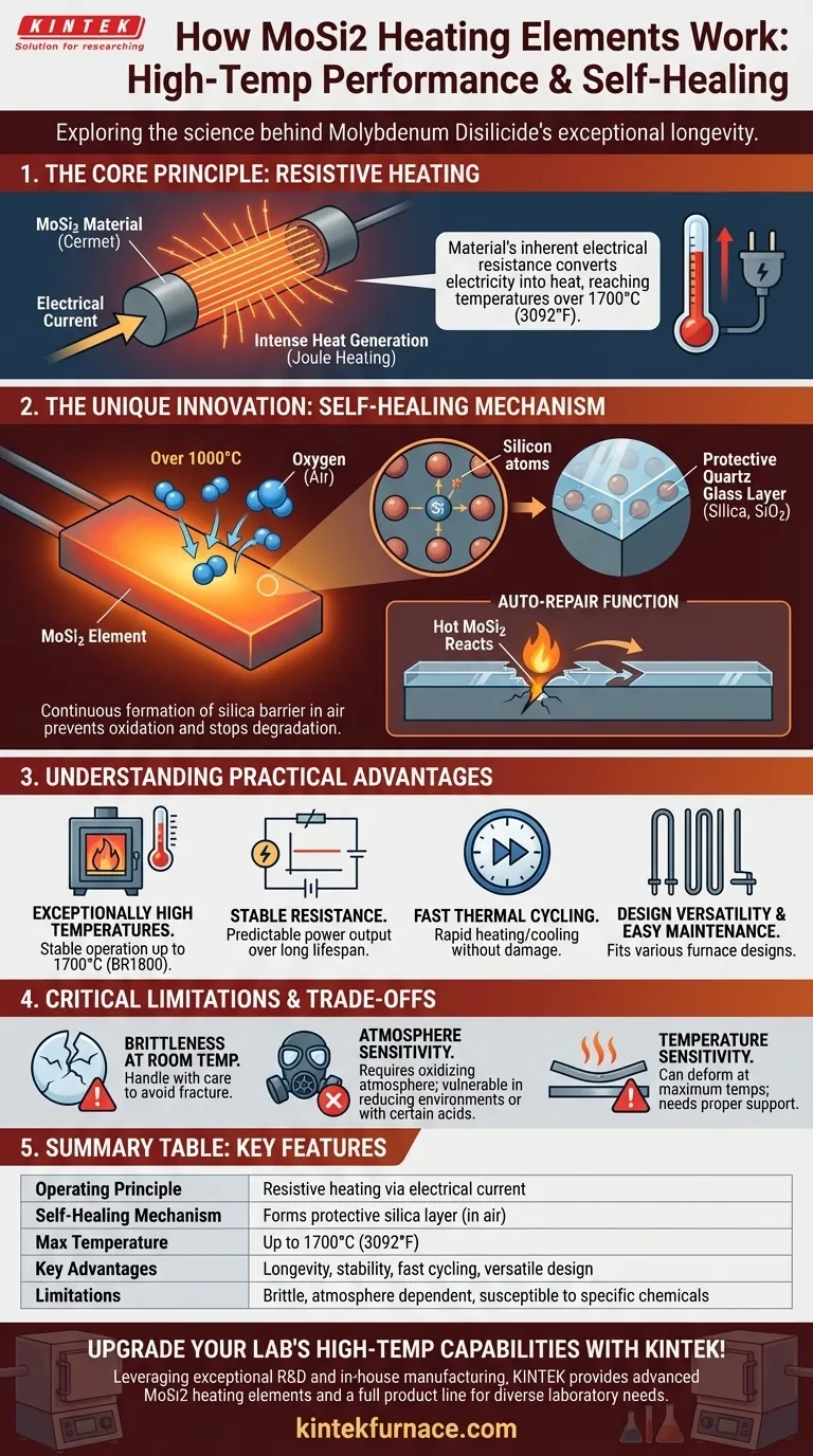 Como funcionam os elementos de aquecimento MoSi2? Descubra a Tecnologia de Autoreparação para Estabilidade em Altas Temperaturas Guia Visual