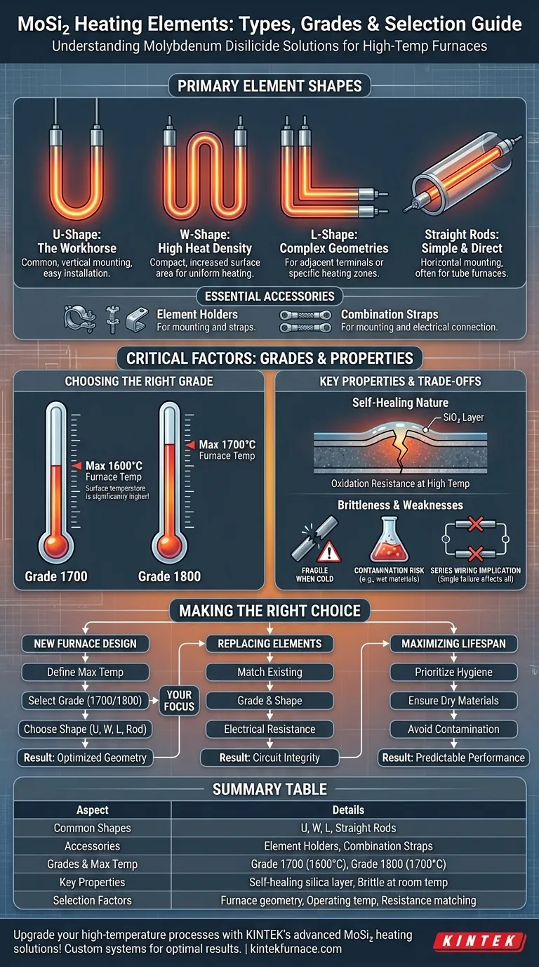 What are some common types of MoSi2 heating elements and accessories? Discover Shapes, Grades, and Benefits Visual Guide